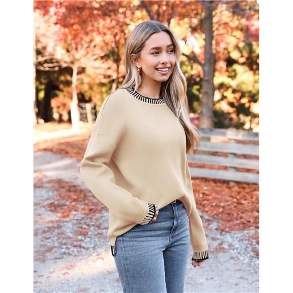 Womens Crewneck Pullover Sweater Long Sleeve Knit Side Slit 2024 Fall Winter - Picture 3 of 7